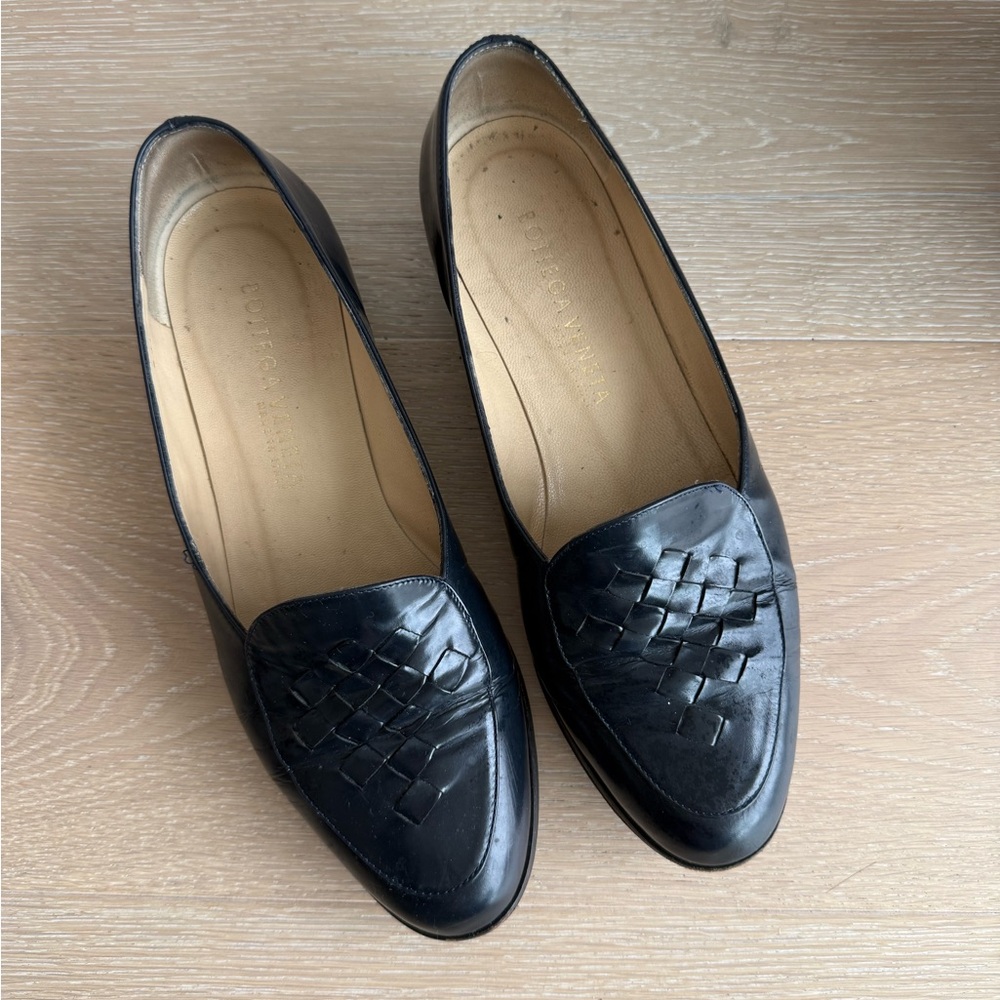 Bottega Veneta Black Leather Loafers Flats